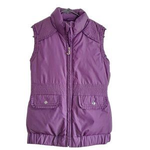Juicy Couture PURPLE pleated fringy trim down feather zip pocket vest Sz 14